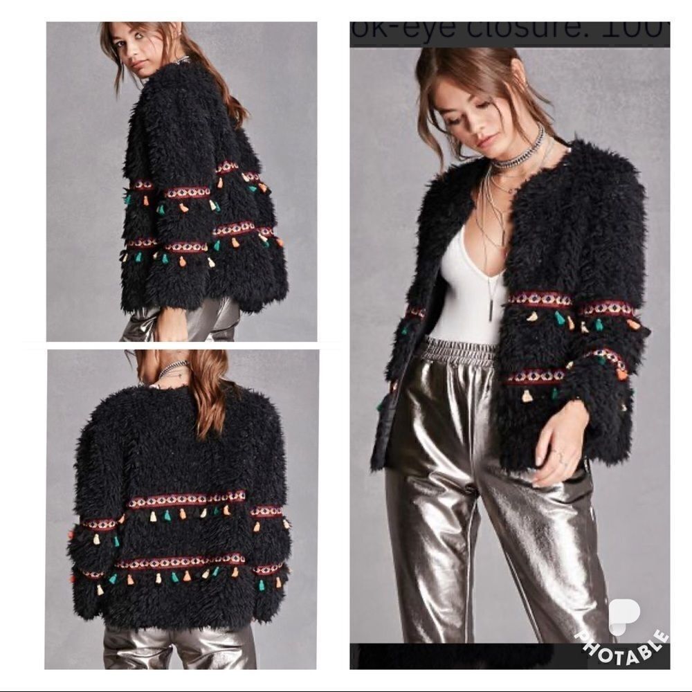 Cherry Paris Boho Black Shag Jacket Size Small